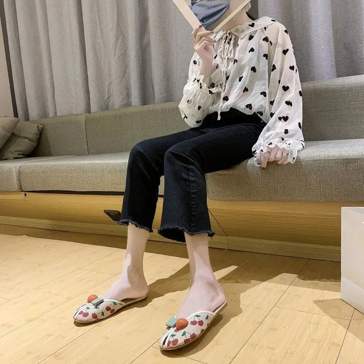 Slides Kawaii Shoes Round Toe Cute Women's Slippers and Ladies Sandals Mules Summer 2025 Flat Outside Comfortable Elegan Y 39 W