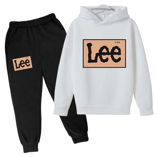 Kids Simple Casual Letter Print 2pcs Spring Autumn Pullover Hoodie+Pants Tracksuits 2-13Years Boys Girls Streetwear Clothes Sets