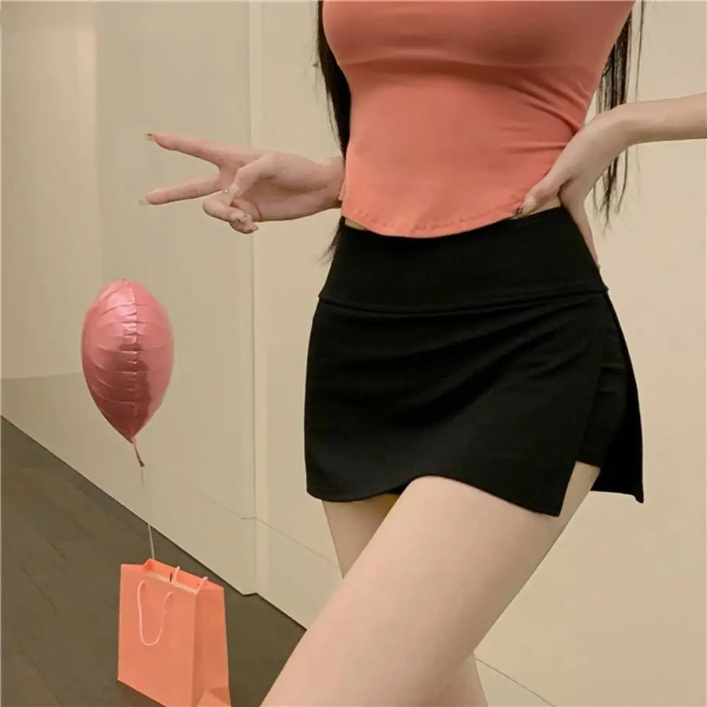 Simple High Waist Women's Skirt Pants Solid Color Sexy Sports Short Skirt Side Slit Anti Glare Pencil Skirt Ladies
