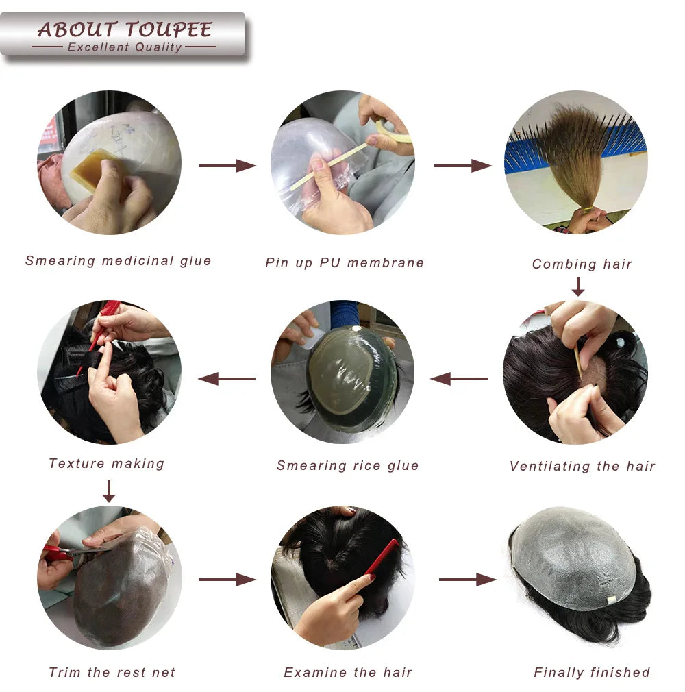 Durable Q6 Blonde Brown Bleached Knots Breathable Lace Grey Black 1B40 1B65 1B80 Men's Wig Human Hair Toupee Prosthesis For Men