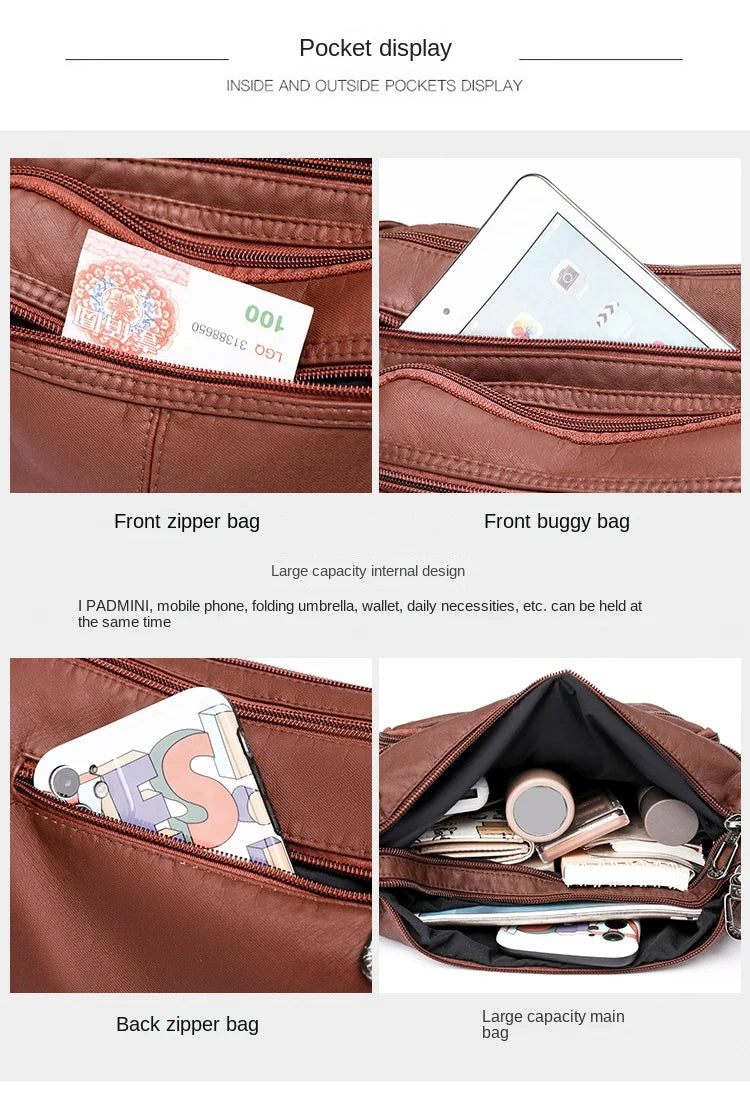 Women Bag 2023 New Fashion Middle-aged Handbag Multi-pocket Practical Messenger Vintage Shoulder Bag Hobos Trend Crossbody Pack