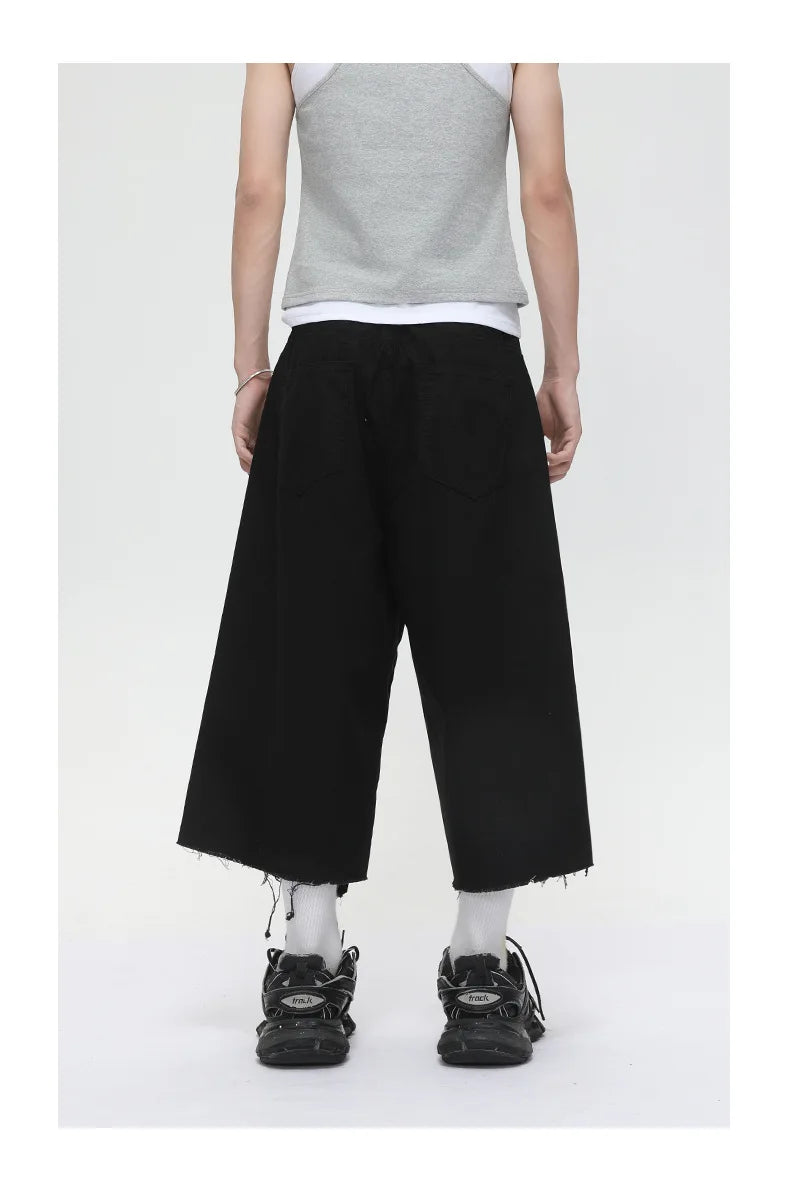 Men's Clothing | Tooling Logging Rough Edge Pure Cotton Loose and Simple Seven-point Denim Casual Pants