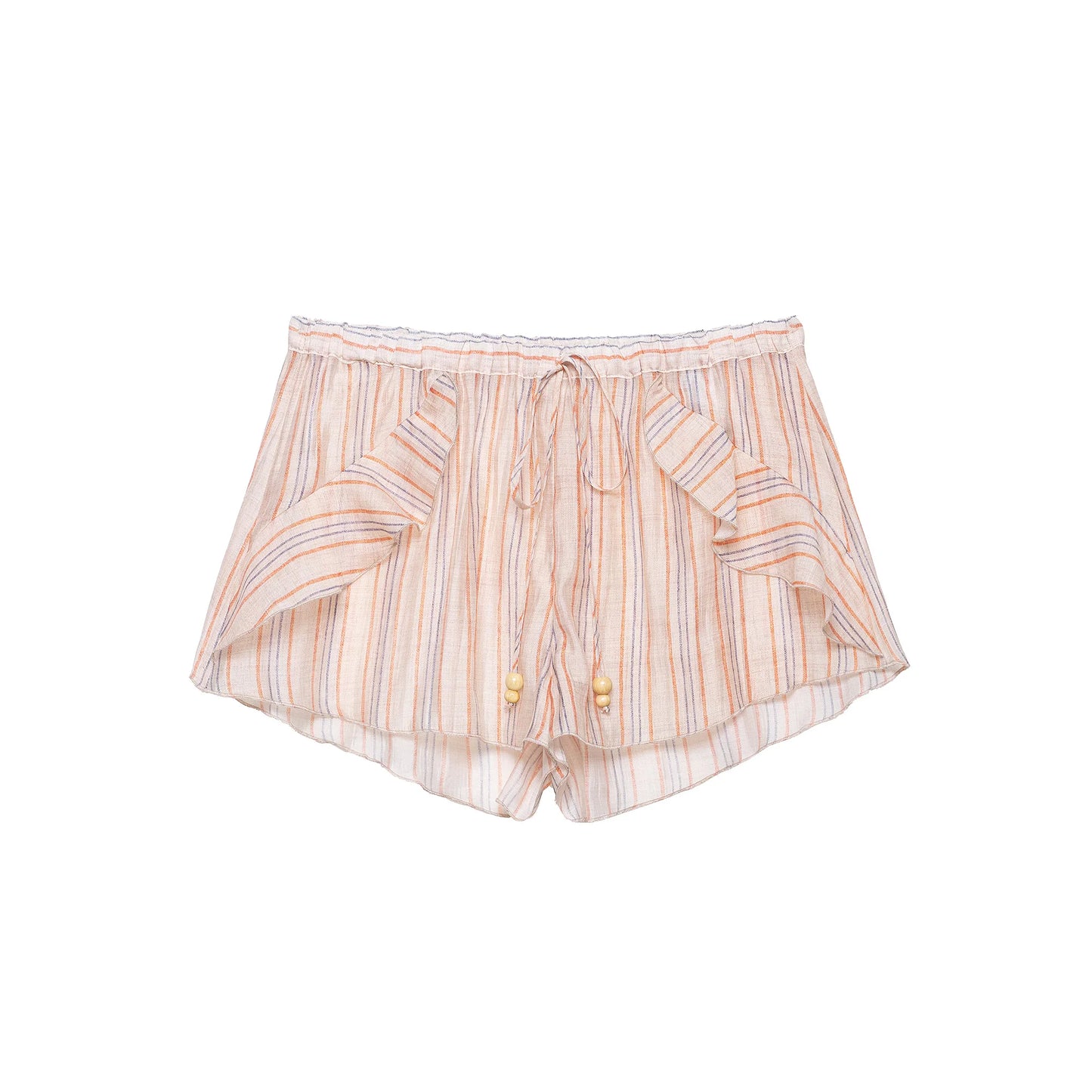 KONDALA Casual Striped Summer Woman Suits Lace-up V-Neck Shirt+ Drawstring Lace Shorts Fashion 2026 Female Elegant Tiered Sets