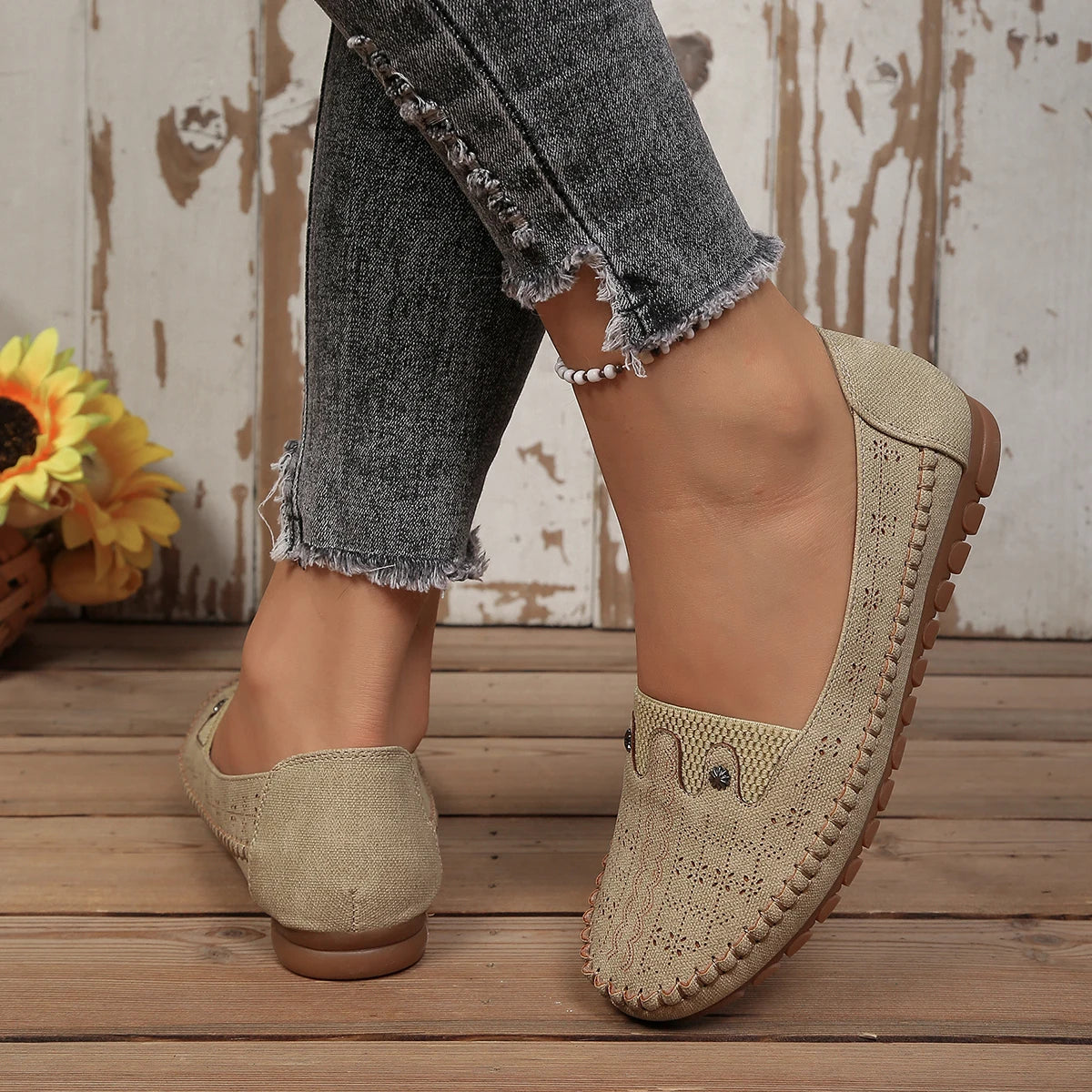 goreyodoly women loafers hollow floral design patchwork slip on flats breathable lightweight casual walking shoes soft non slip