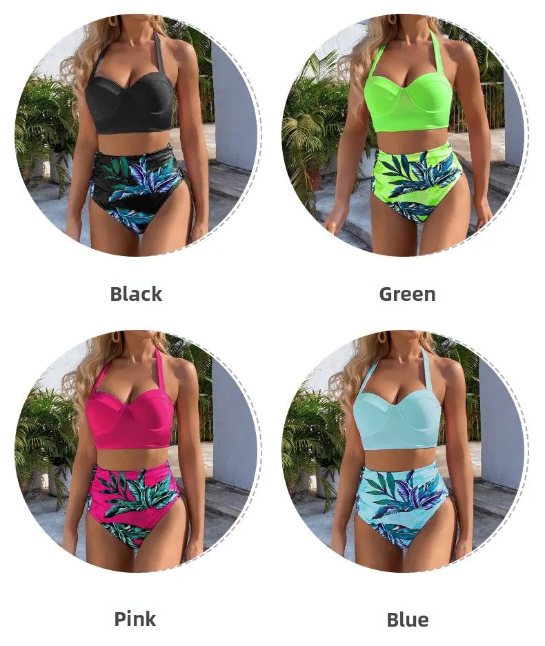 Sexy High-Waist Bikini Split Swimsuit Hard Baggy Two-Piece Swimming Suit Trendy Poolwear Beachwear Comfortable Supportive