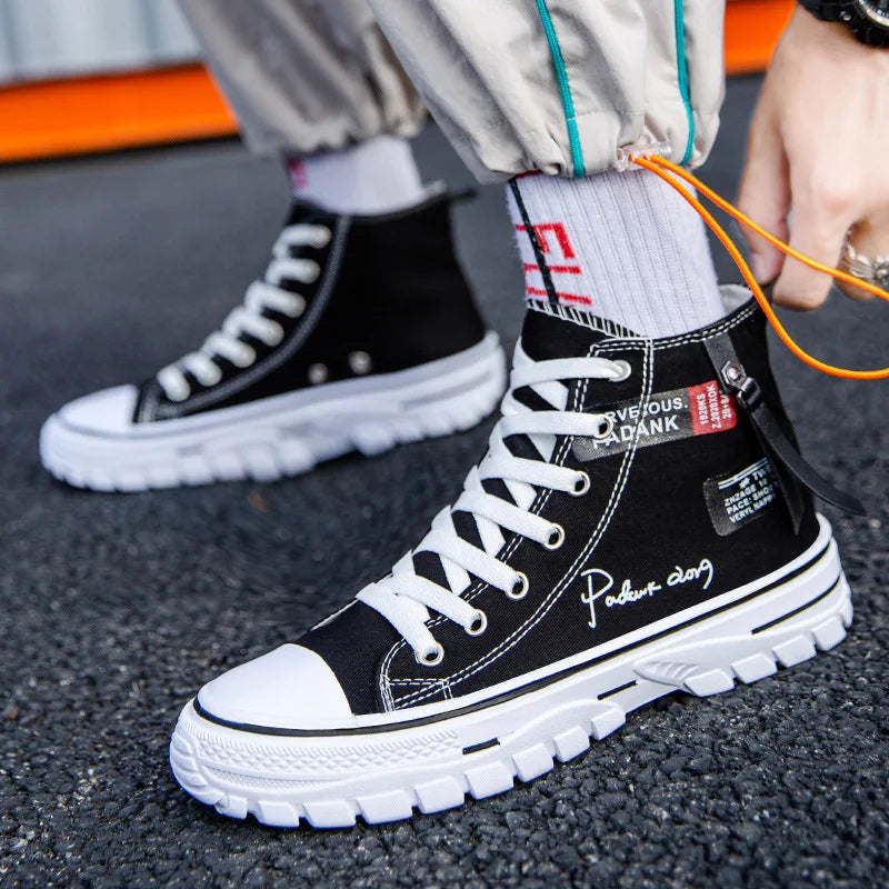 Men's Canvas Shoes High Top Sneakers Breathable Platform Casual Shoes Lace-up Flats Men Non-slip Vulcanize Shoes Tenis Masculino