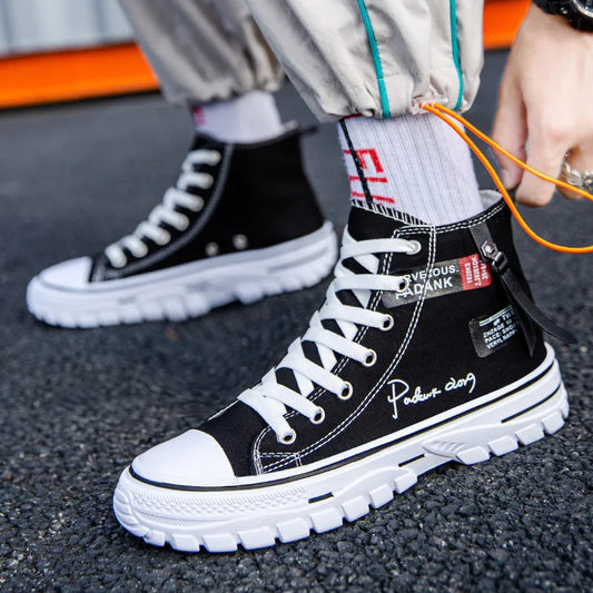 Men's Canvas Shoes High Top Sneakers Breathable Platform Casual Shoes Lace-up Flats Men Non-slip Vulcanize Shoes Tenis Masculino