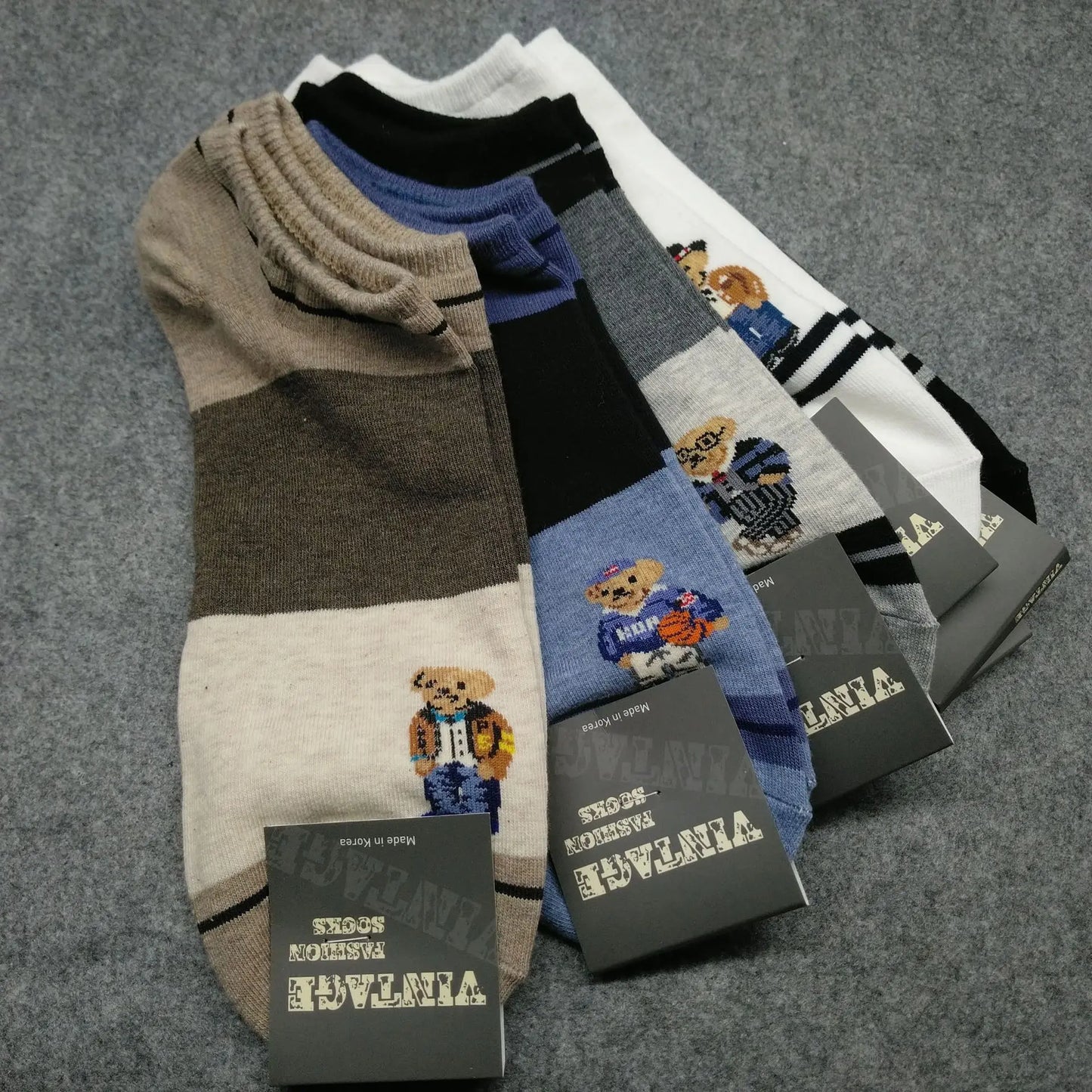 Good Quality Cartoon Gentleman Bear Men's Socks Cotton Harajuku Style Sport Boys Skateboard Novelty Breathable  Christmas Gifts
