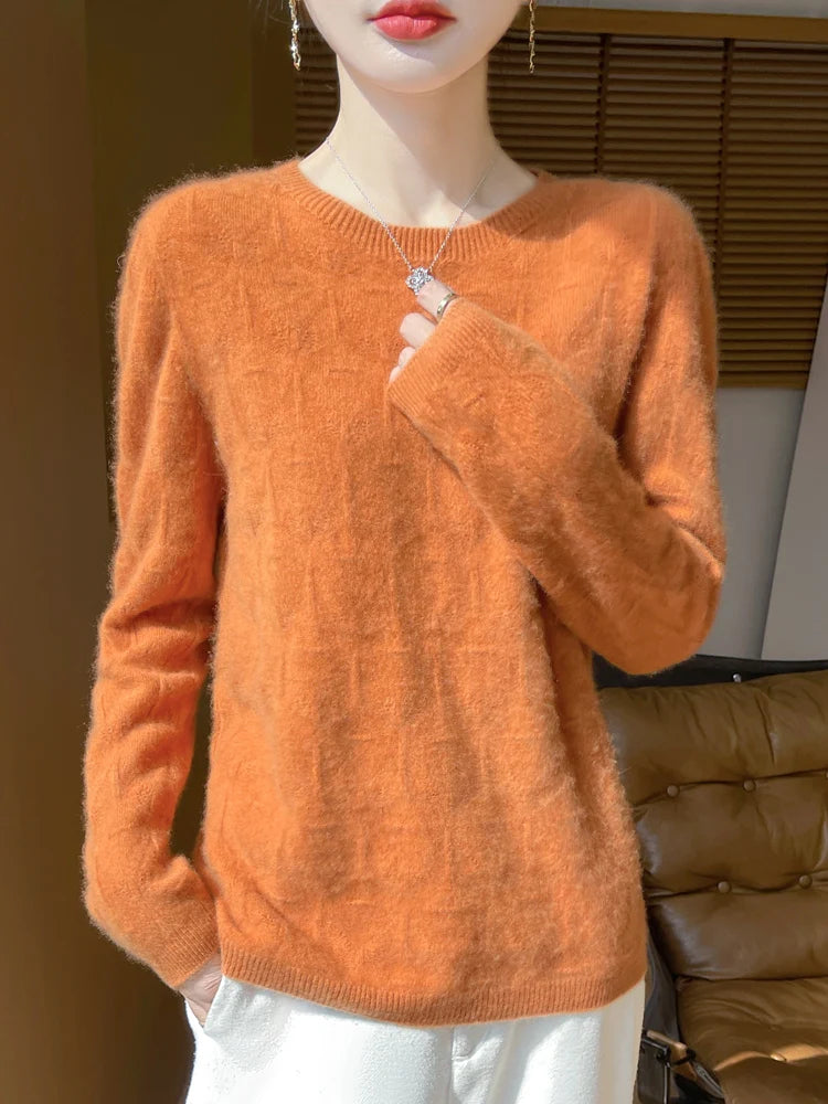 Women 100% Merino Wool Sweater Casual Hollow out Cashmere Blouse O-neck Pullover Tops Autumn Winter Warm Knit Woman Wool Sweater