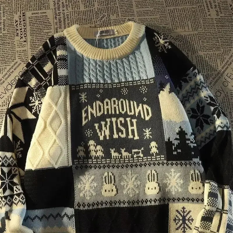 American Cute Twist Christmas Long Sleeve Sweater For Men And Women Y2K Street Autumn And Winter Fashion Loose Pullover Sweater