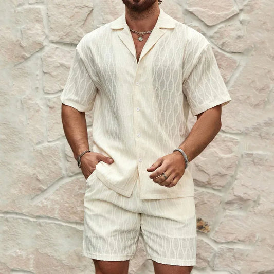 New Fashionable Casual Cotton and Linen Loose Men's Short Sleeved Shorts set, Beach Vacation Breathable Quick Drying 2-piece Set
