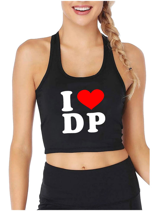 I Love DP Design Sexy Slim Fit Crop Top Hotwife Funny Naughty Flirting Tank Tops Women's Cotton Sports Fitness Training Camisole
