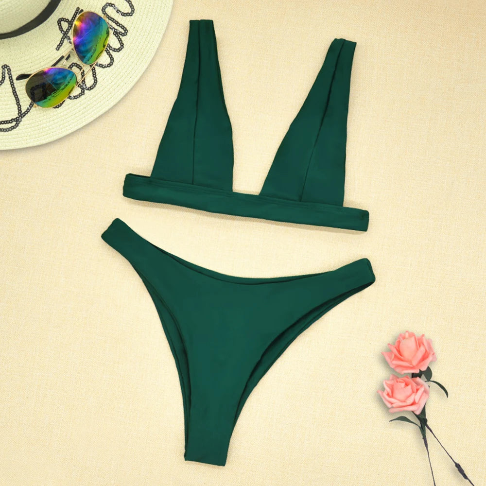 Swimsuit Woman 2023 Sexy Lingerie V-neck Swimwear Two Pieces Swimsuit Female Low Waist Bikini Set Brazilian Bathing Suit