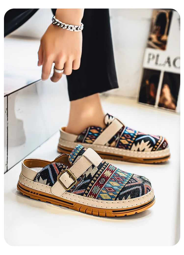 Men's Wide-Toe Round-Toe Sandals Casual Shoes for Spring and Summer, Versatile Commuter Slippers, One-Step Lazy Trendy Footwear