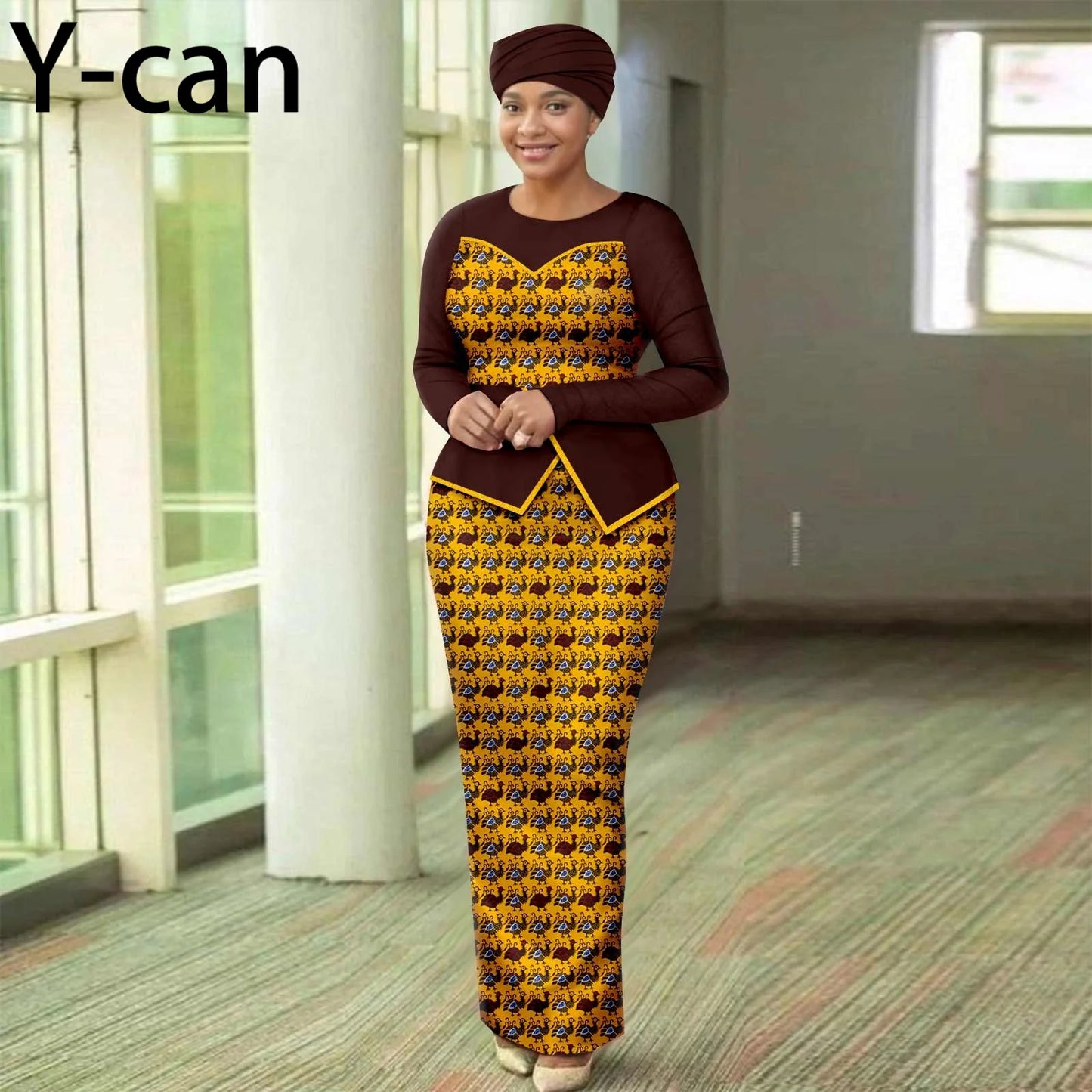 African Dresses for Women Elegant Patchwork Women Gown with Headscarf  Wedding Party African Style Ankara Print 2525050