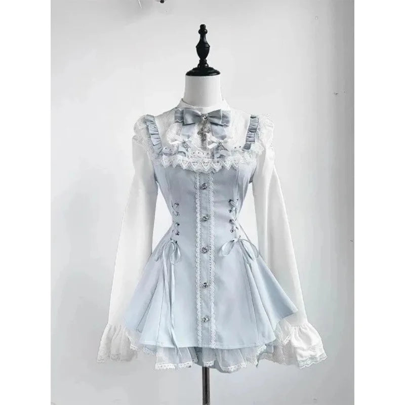 Gothic Vintage Lace Y2k Mini Dress Women Design Streetwear Black Lolita Slim Dress Long Sleeve Elegant Dress Spicy Girls