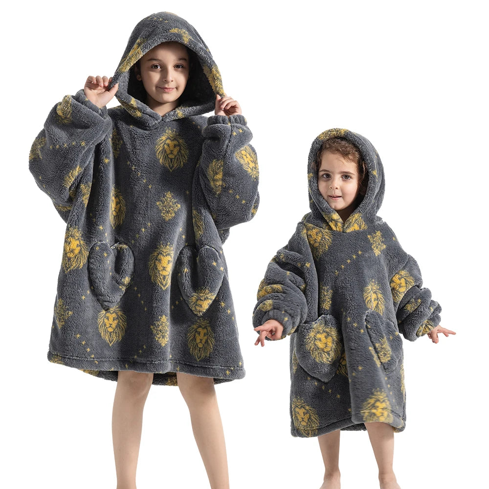 Girls Winter Clothes Flannel Thick Hoodies Super Warm Children's Sweaters Kids Hooded Loose Clothing Homewear Wearable Blankets