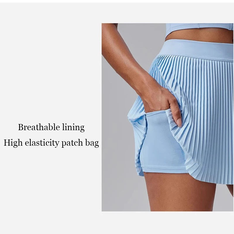 Women's fitness pants skirt, 2025 new accordion pleated design fake two-piece anti light leakage