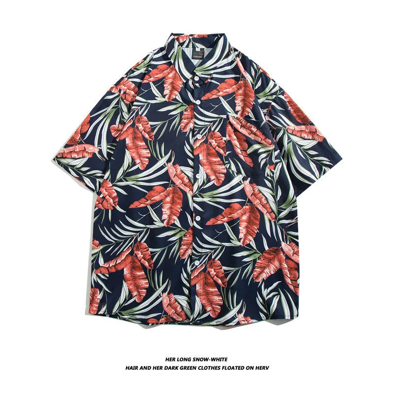 Men's Hawaiian Polyester Summer Short Sleeve Shirt Tropical Leaf 3D Pattern Printing Beach Male Shirts Casual Blouse For Men