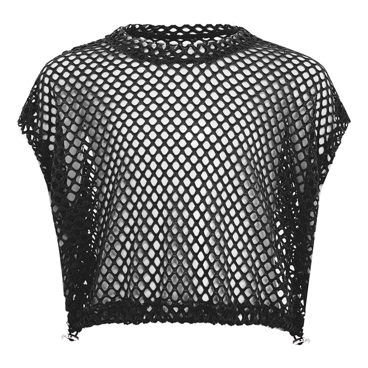 Kids Girls Fishnet Crop Tops T-shirt Casual Summer Short Sleeve See-Through Mesh T Shirt Female Hip-Hop Street Dance Clothing