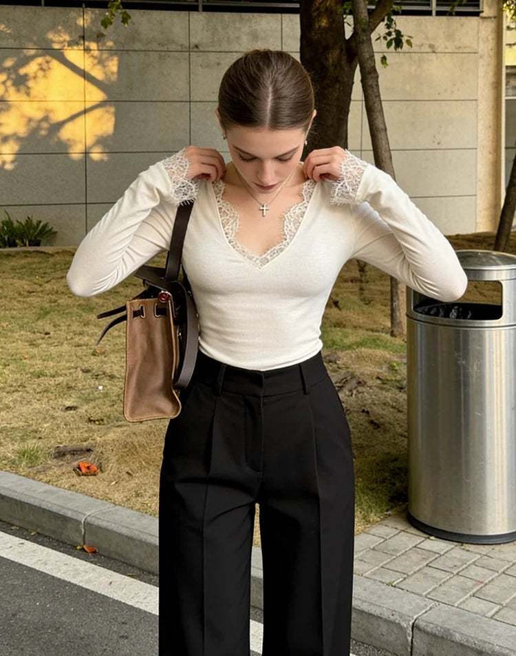 Long Sleeve Lace T-Shirts Women Spring Autumn Simple Vasual Slim Leisure Elegant Comfortable Sexy Ladies Clothing Girls Thin Ins