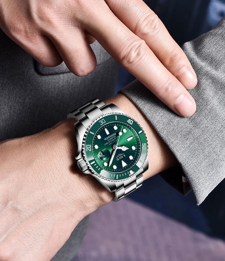 LIGE Top Original Men Quartz Watches Blue Waterproof Watch for Men Stainless Steel Quartz Men Luxury Watch Luminous Wristwatch