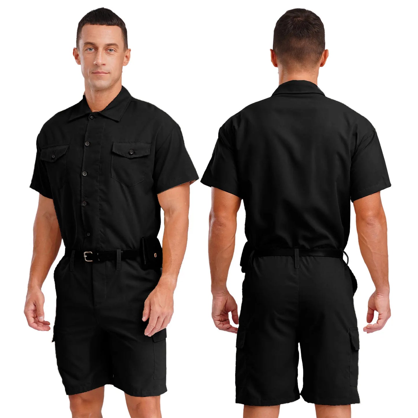Mens Overalls Work Cargo Jumpsuit with Purse And Belt Workshop Uniform Multi-pocket Shorts Bottom Coveralls Rompers Work Wear