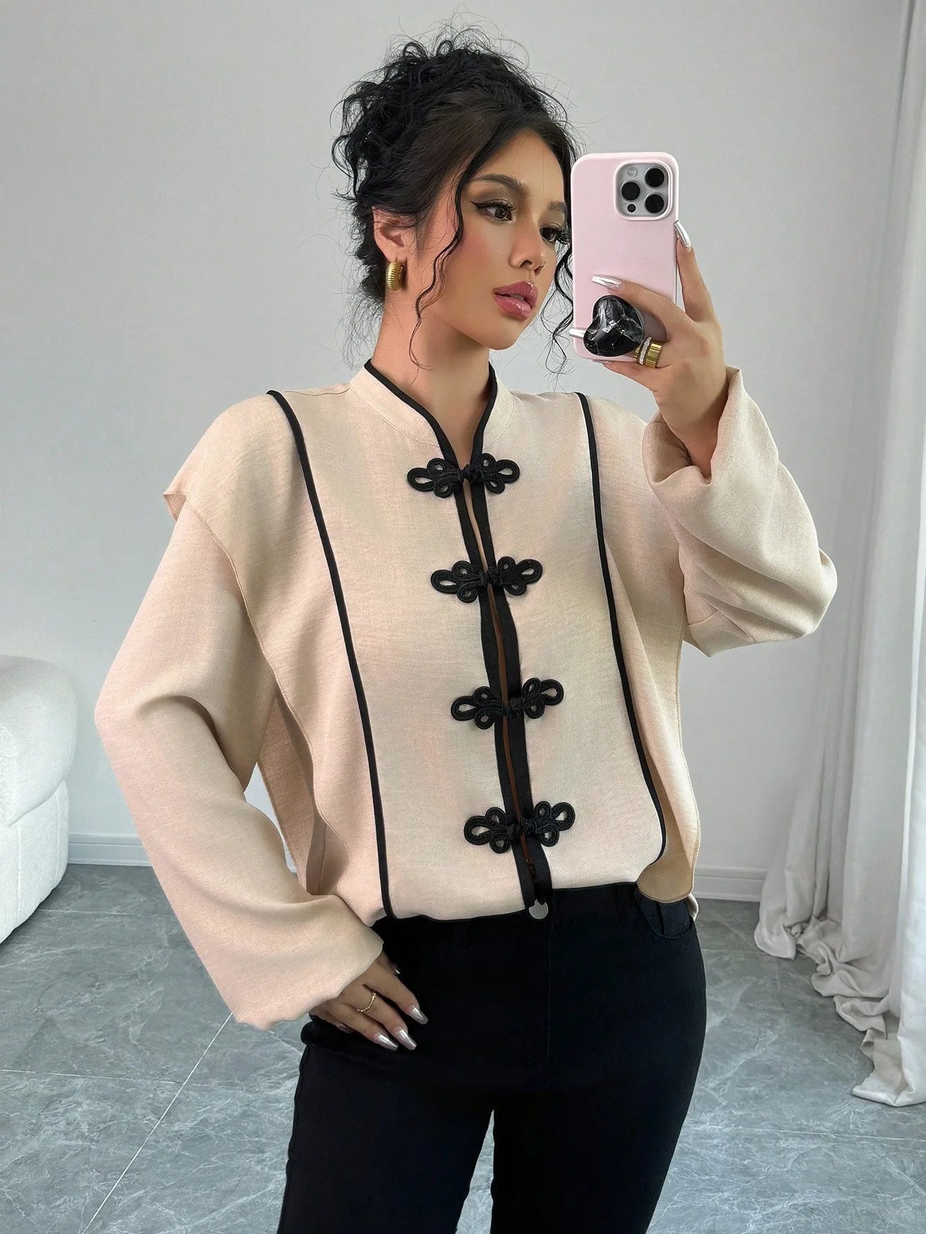 fashion Europe America Features Chinese Knot Design Long-sleeved Ethnic Style Which Casual The New Cross-border Women Shirt