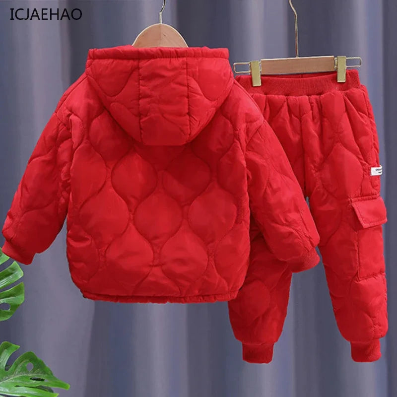 2025 Children Warm Thick Jackets Pants Suit Spring Girls Boys Clothing Sets Coats Trousers 2-10 Y Kids Tracksuit Winter Outfits
