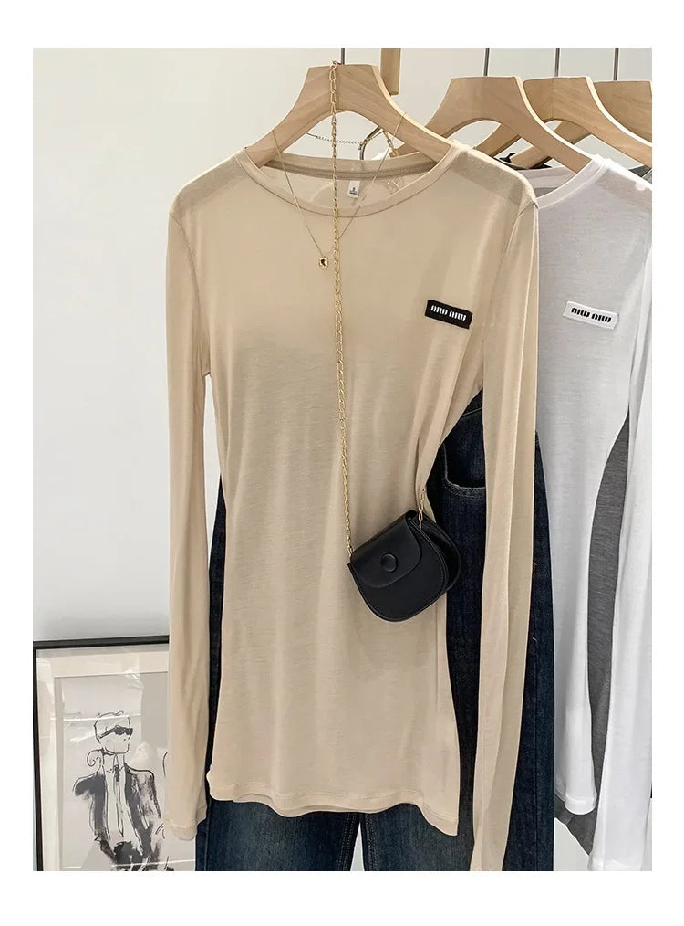 Laceleather Women's Long Sleeve T-Shirt Light Thin Sun Protection Base Layer Shirt Early Autumn New Style Label Attached