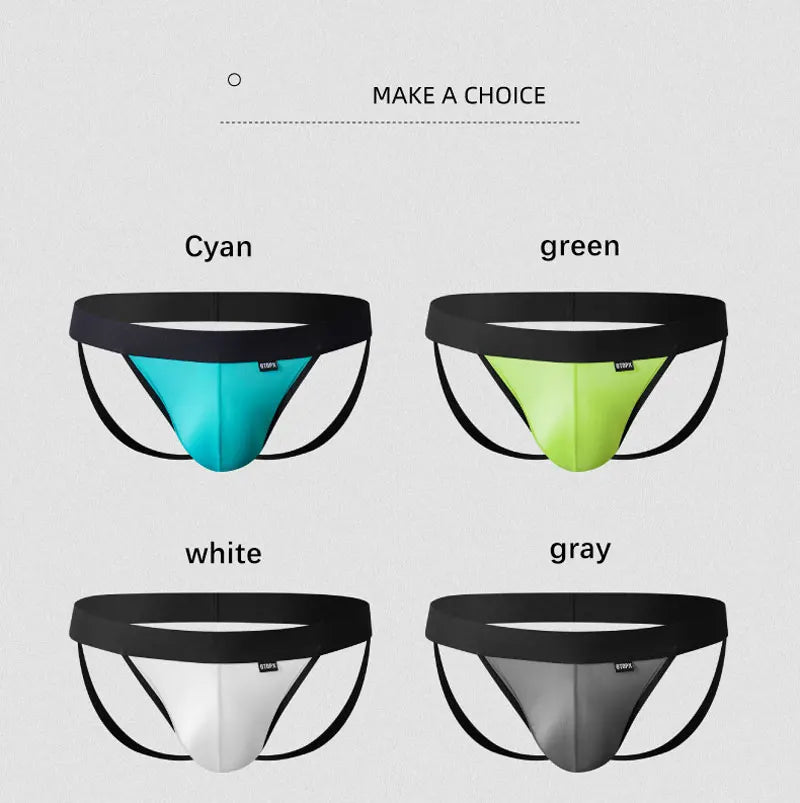 Sexy Man Underwear G-String Ice Silk Gay Men's Underpants Jockstrap Bikini Slip Mens Tanga String Thong Back Open T-Back Panties