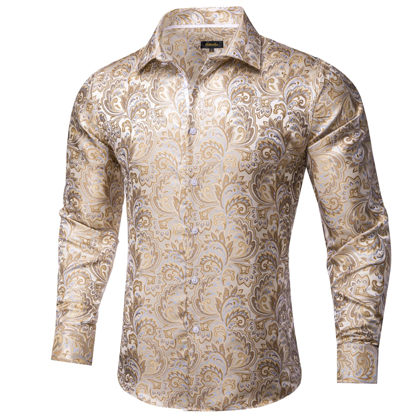Luxury Purple Paisley Polyester Shirts for Men Long Sleeve Wedding Prom Men Clothing Button Down Collar Social Dress Shirt