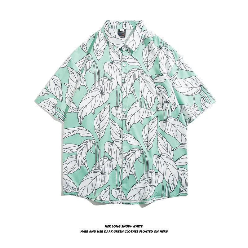 Men's Hawaiian Polyester Summer Short Sleeve Shirt Tropical Leaf 3D Pattern Printing Beach Male Shirts Casual Blouse For Men