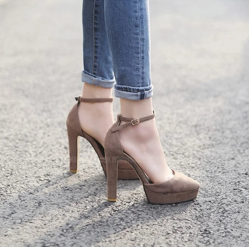 Black Platform Pumps for Women 14cm Spike Heels Ankle Strap Sexy Fashion High Heels Party Wedding Shoes Ladies
