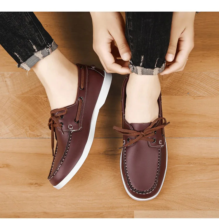 Men Loafers Strap Design Boat Shoes PU Leather High Quality Comfortable Slip-On Soft Flat Driving Shoes For Male Plus Size 40-48