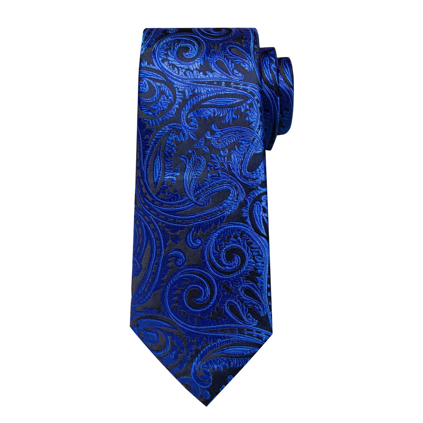 Royal Blue Paisley Plaid Striped Men tie Set with Handkerchief Cufflinks Wedding Prom Groom Accessories Perfect Gift for Men BAZAARHUBO