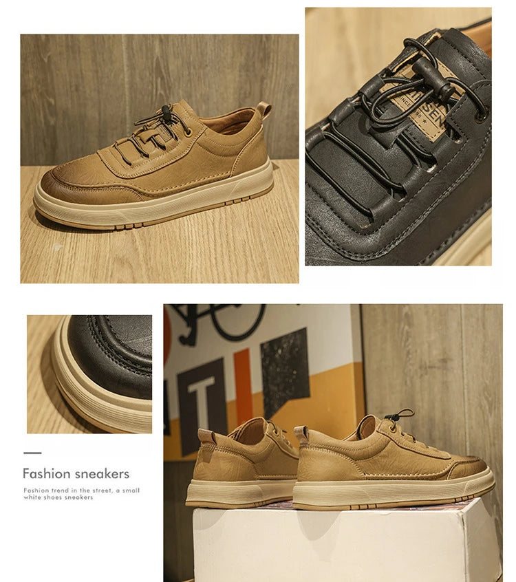 Fashion Cow Leather Casual Sneakers for Men 2025 Designer Soft-sole Men's Board Shoes Spring Autumn Sports Zapatos Para Hombre