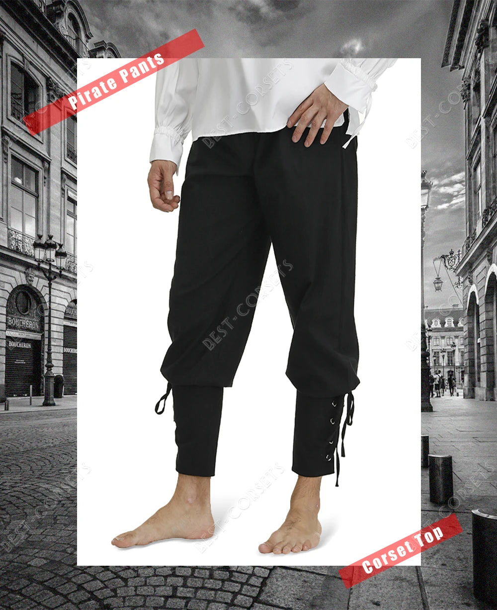 Medieval Pants for Men Costume Cosplay Renaissance Bandage Pants Gothic Trousers Plus Size Pirate Pants Brown Black