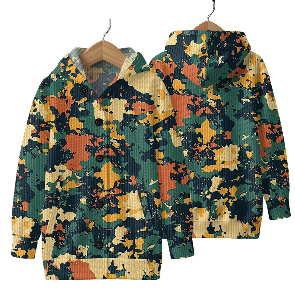 Trendy Camouflage Hooded Cardigan Coats Soft Button-Up Front All-Season Comfort for Outdoor & Indoor Wear Durable Casual Style