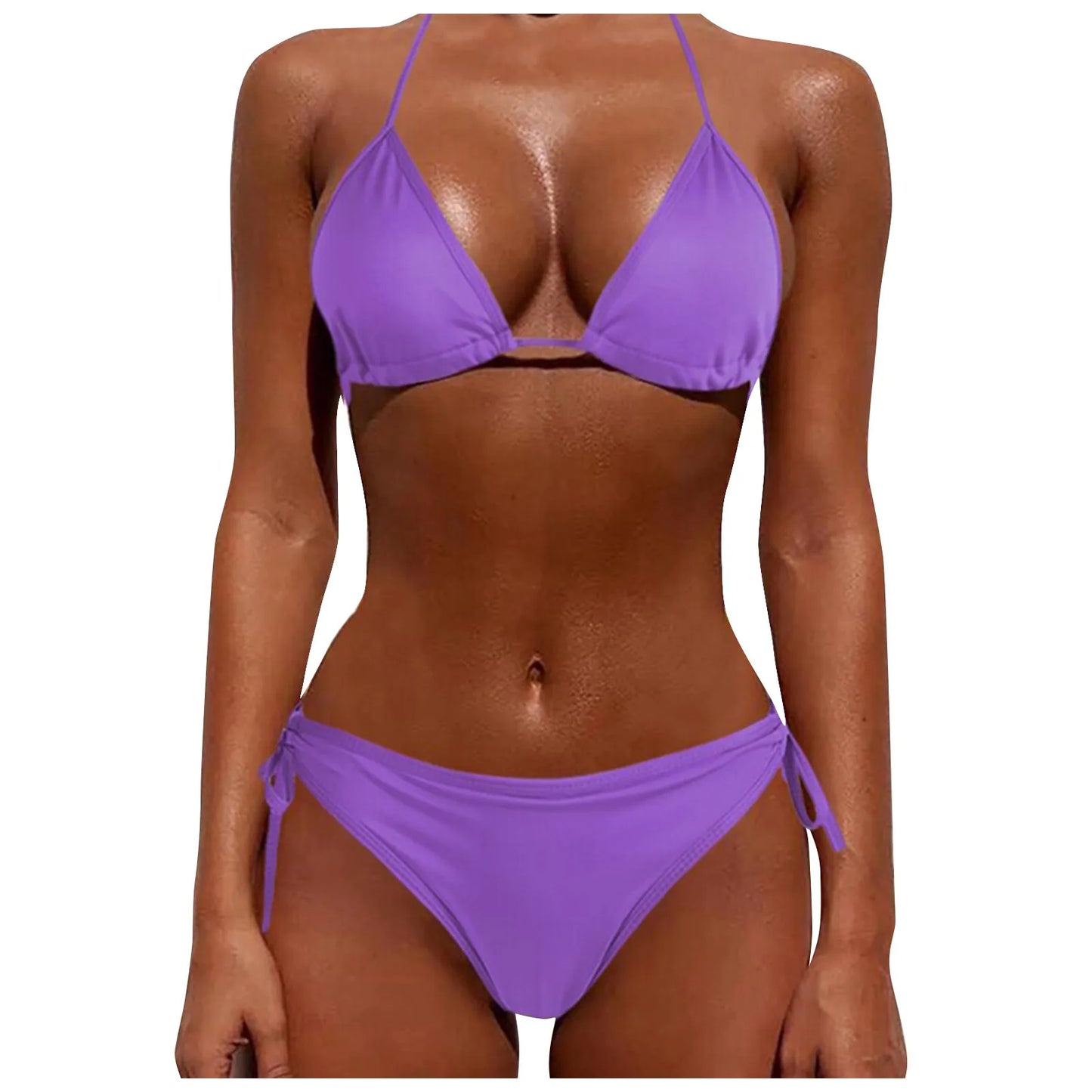 2 Pcs/Set Bikini Set Sexy Bikinis New Solid Color Halter Neck Strap Thong Swimwear Bathing Suit Women Swimsuit Set for Beach