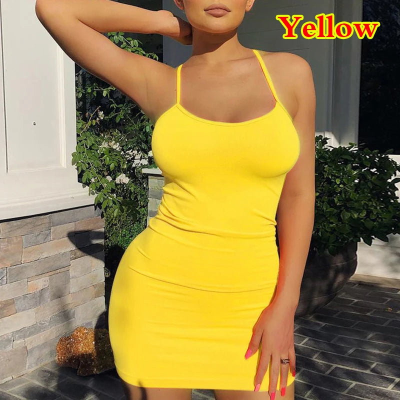 Sexy Short Dress Nightclub Dress for Women Tight-Fitting Wrap Hip Over-The-Knee Sleeveless Dresses Summer Street Bodycon Dress
