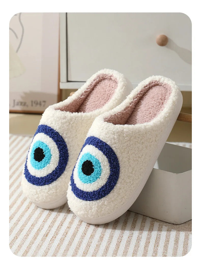 House Fuzzy Slipper Men Male Ghost Face Blue Evil Eye Home Shoes Plush Winter Warm Indoor Floor Non Slip Women Female Halloween