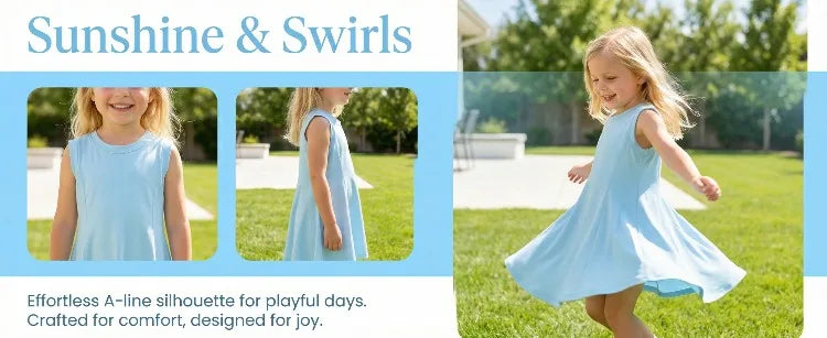 Summer Children Casual Dress Fashion Sky Blue Girls O Neck T Shirt Dresses Kids Outdoor Beach Clothes New Style Sleeveless Dres
