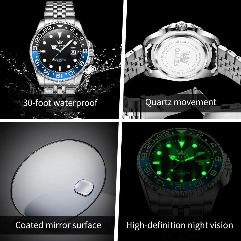 OLEVS 5657 Original Men's Watches Luxury Top Brand Diving Series Stainless Steel Waterproof Luminous Calendar Men's Wristwatches