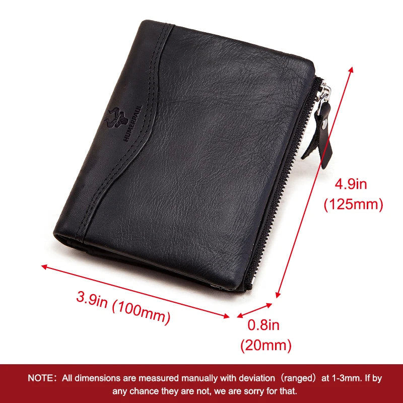 LAREET RFID Senior Short Wallet For Men Genuine Leather Wallets With Card Holder Bifold Zip Coin Pocket Small Billetera Hombre