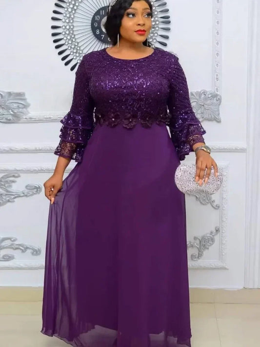 African Dresses For Women Dashiki Ankara Lace Chiffon Wedding Evening Party Gowns Elegant Turkey Muslim Kaftan Maxi Dress
