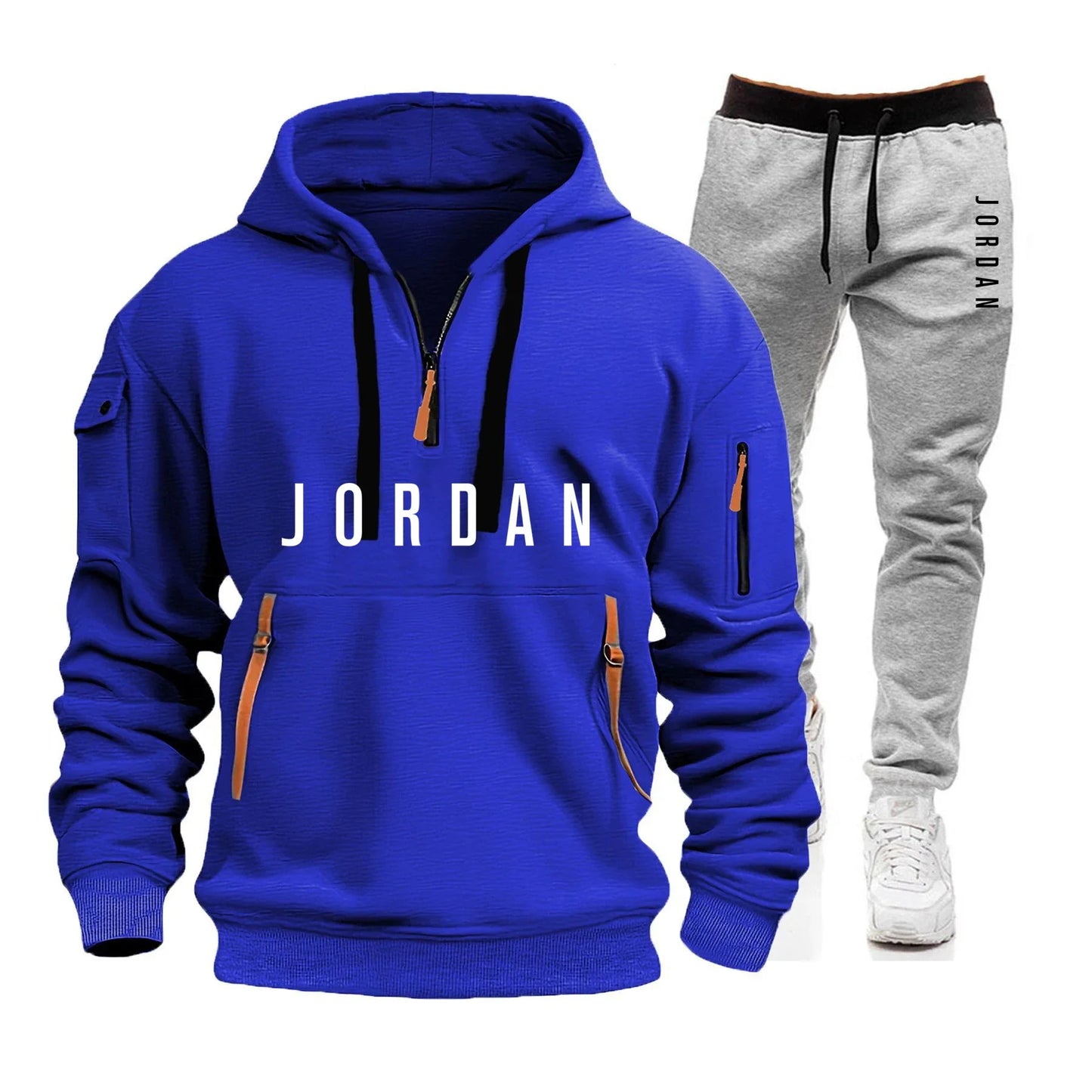 Autumn and winter men's sweatshirt set, fashionable and casual set, windproof thickened men's sportswear and pants 2-piece set