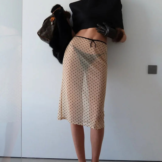 Talenza Sexy Polka Dot Maxi Skirt Women's Summer See-through Print Straight Skirts Fashion Party Elegant Women's Casual Skirts