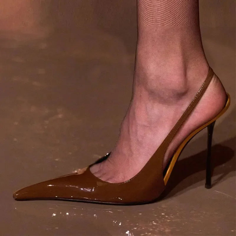European and American Spring and Summer Fashion Party Dress Shoes Elegant Women's Stiletto High Heels Back Hollow Sandals