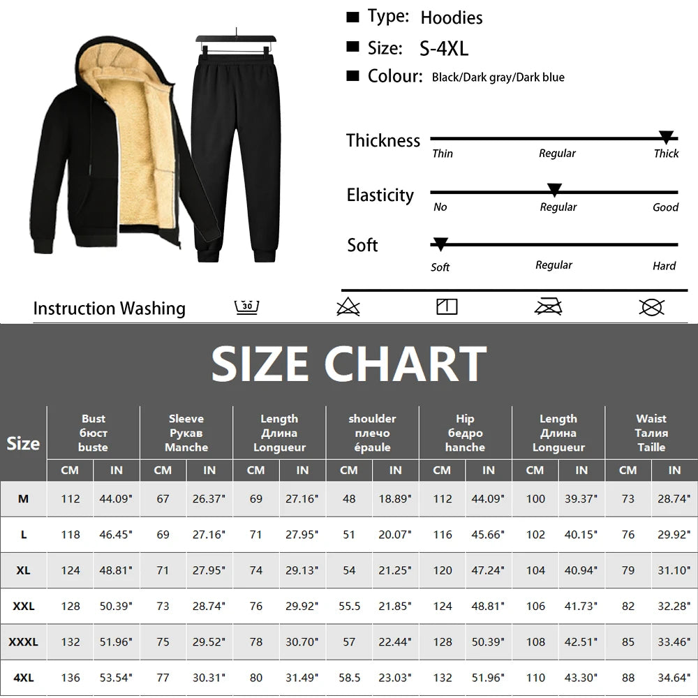 Men Tracksuit Sets Lambswool Thicken Warm Jacket Long Pants Zipper Sweatshirt Coat Trousers Outdoor Casual Fleece Sportswear